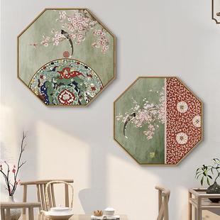 花鸟挂画八边形复古餐厅玄关装 新中式 饰画沙发背景墙禅意简约壁画