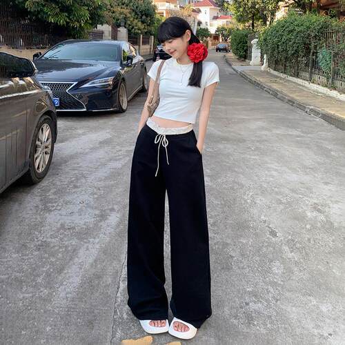 Splicing drawstring lace pants for women's New Year