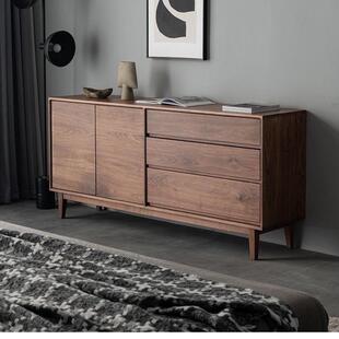 北美北欧黑胡桃色实木三斗简约日式 客厅玄关卧室储物收纳餐边