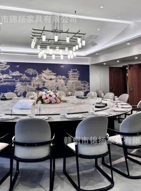 酒店高端全岩CHF板电动餐桌16人20人圆店包厢餐厅大隐桌形电磁饭