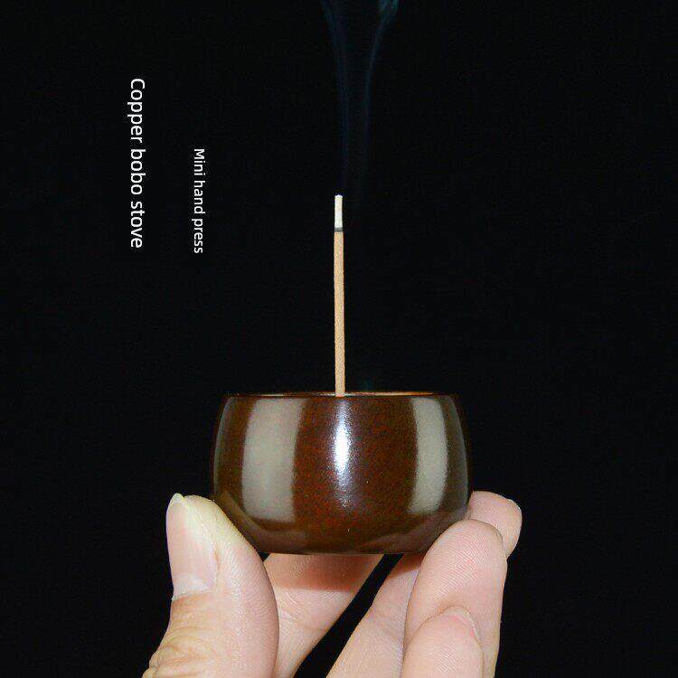 紫铜小香炉迷你家用供奉纯铜香炉小号线香托香插禅意彷古香炉纯铜