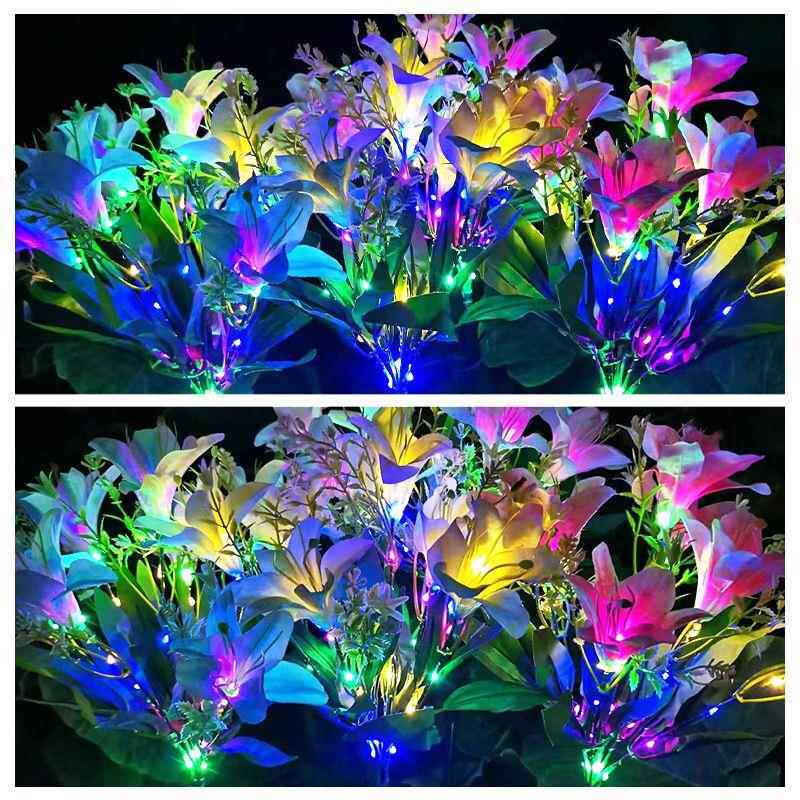 太547阳能百合花草坪灯LED花园地灯灯户外真花栀子花蝶蝴走道仿婚