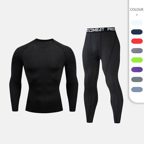 Red long sleeved sports bodysuit set for men's running,