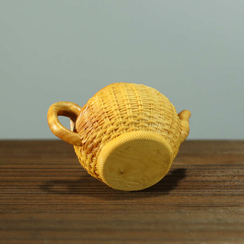 小叶黄杨木雕螃蟹竹篓壶木质手把件茶宠商务礼品家居客厅摆件