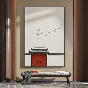 饰画竖版 徽派建筑背景墙壁玄关过道走廊尽头挂画 大幅客厅装 新中式