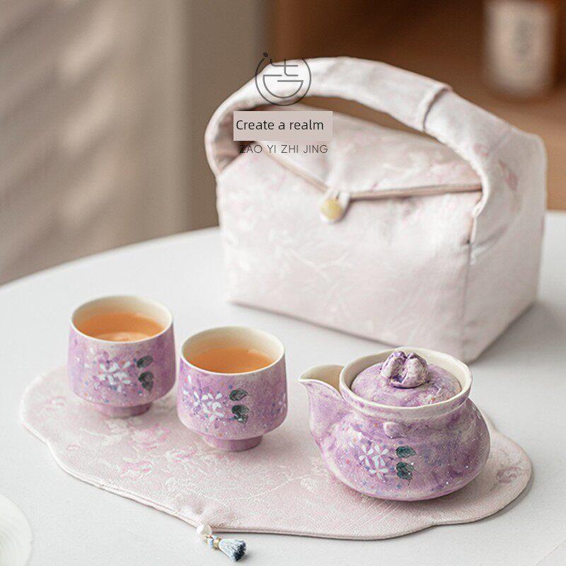 采购产品便携式茶具,一壶两杯,妇女精致快速杯,旅行茶具,手绘