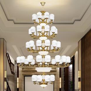 新中式大吊灯复式楼别墅客厅楼中楼酒店售楼部大厅楼梯吊灯