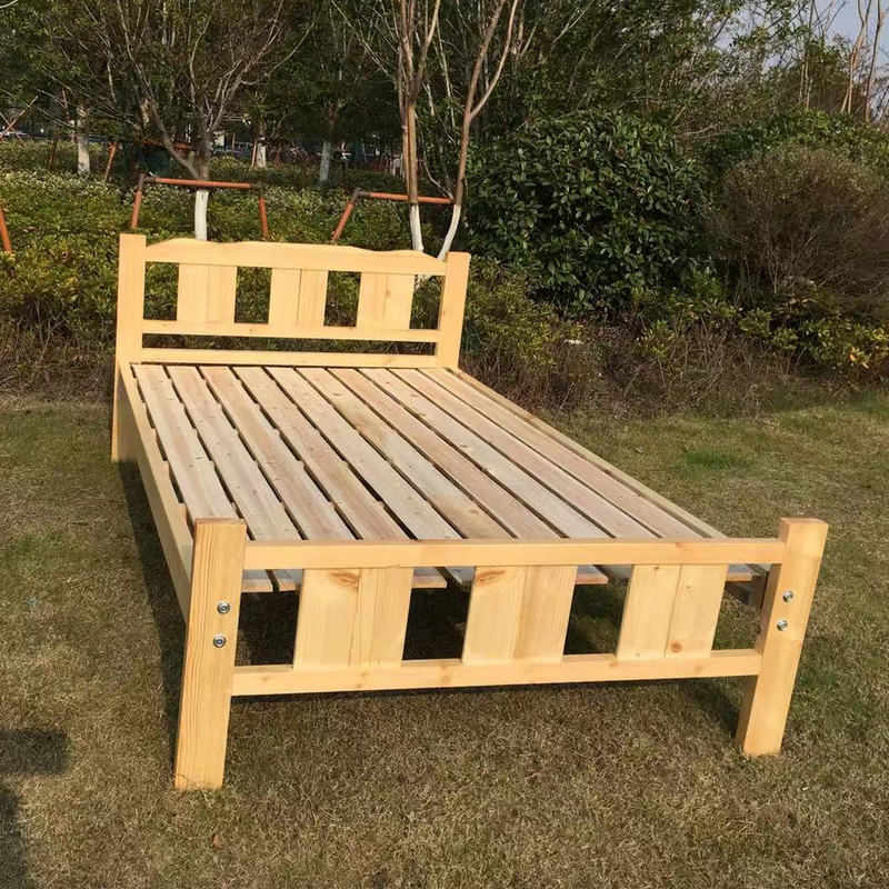 简易单层1.5/1.2m松木实木床 厂家批发出租屋公寓单人实木板床