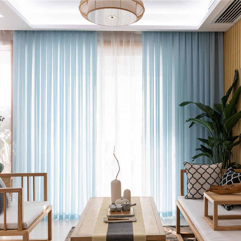 纱帘透光不透人淡蓝色窗纱窗帘成品客厅卧室隔断帘白纱阳台纱遮光,居家布艺,成品窗帘,淘宝优惠券,粉丝福利购,淘宝优惠卷