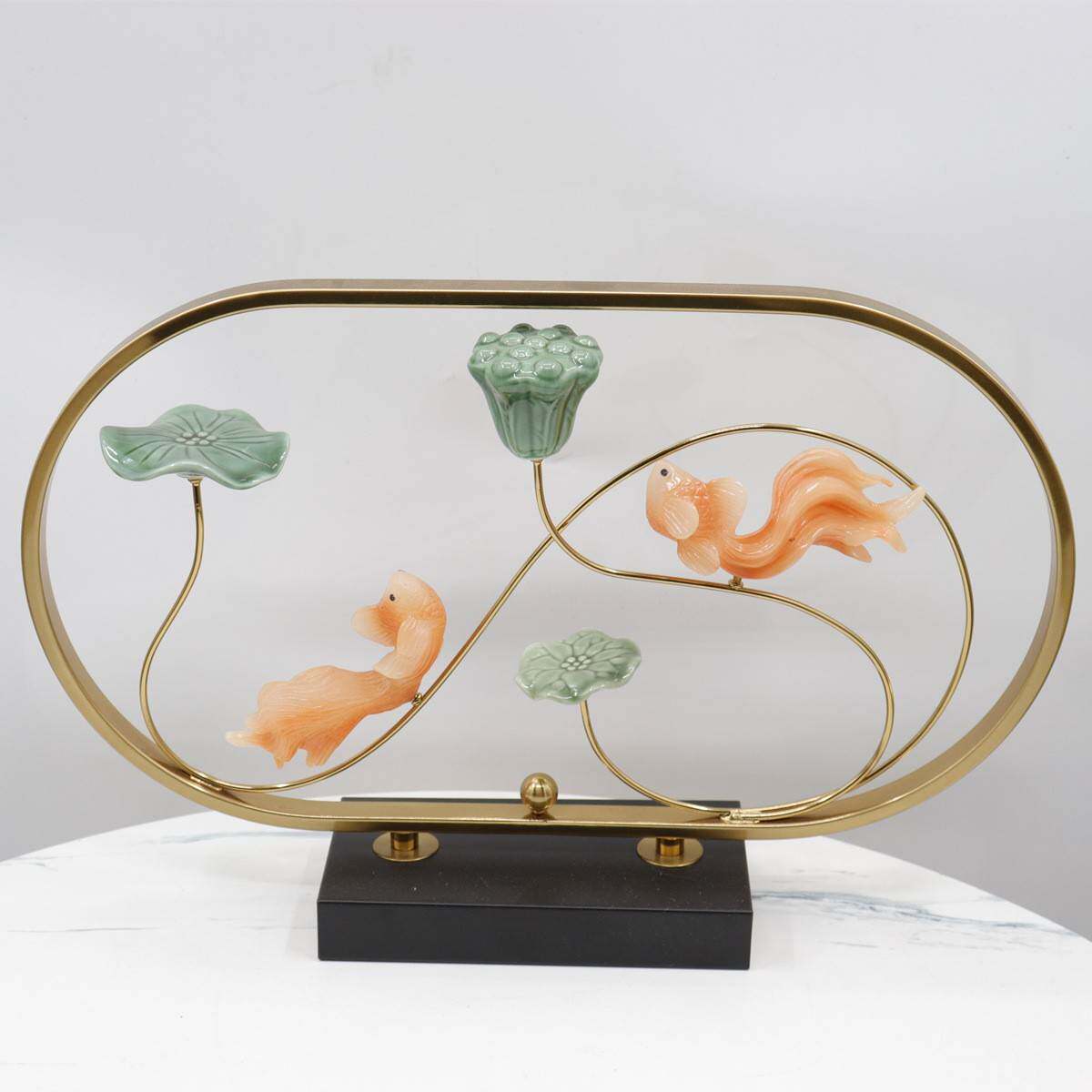 新中式如鱼得水金鱼莲花禅意桌面玄关创意工艺品样板间家居装饰品