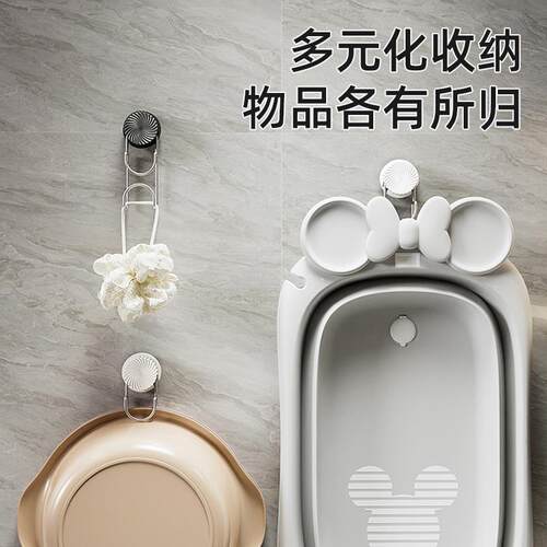 你家脸盆放哪里?吸盘式脸盆架化妆室免打孔挂钩壁挂铁艺收纳层架