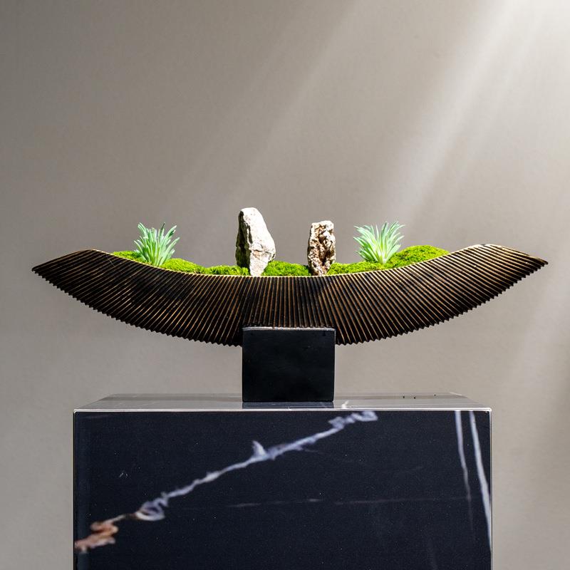新中式花艺仿真绿植观样板房客厅售楼处永生植物青苔盆栽桌面摆件