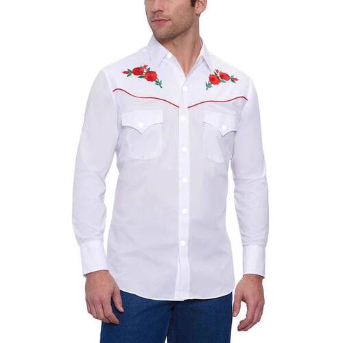 Men's Long Sleeve Western Snap Shirt with Rose Embroidery