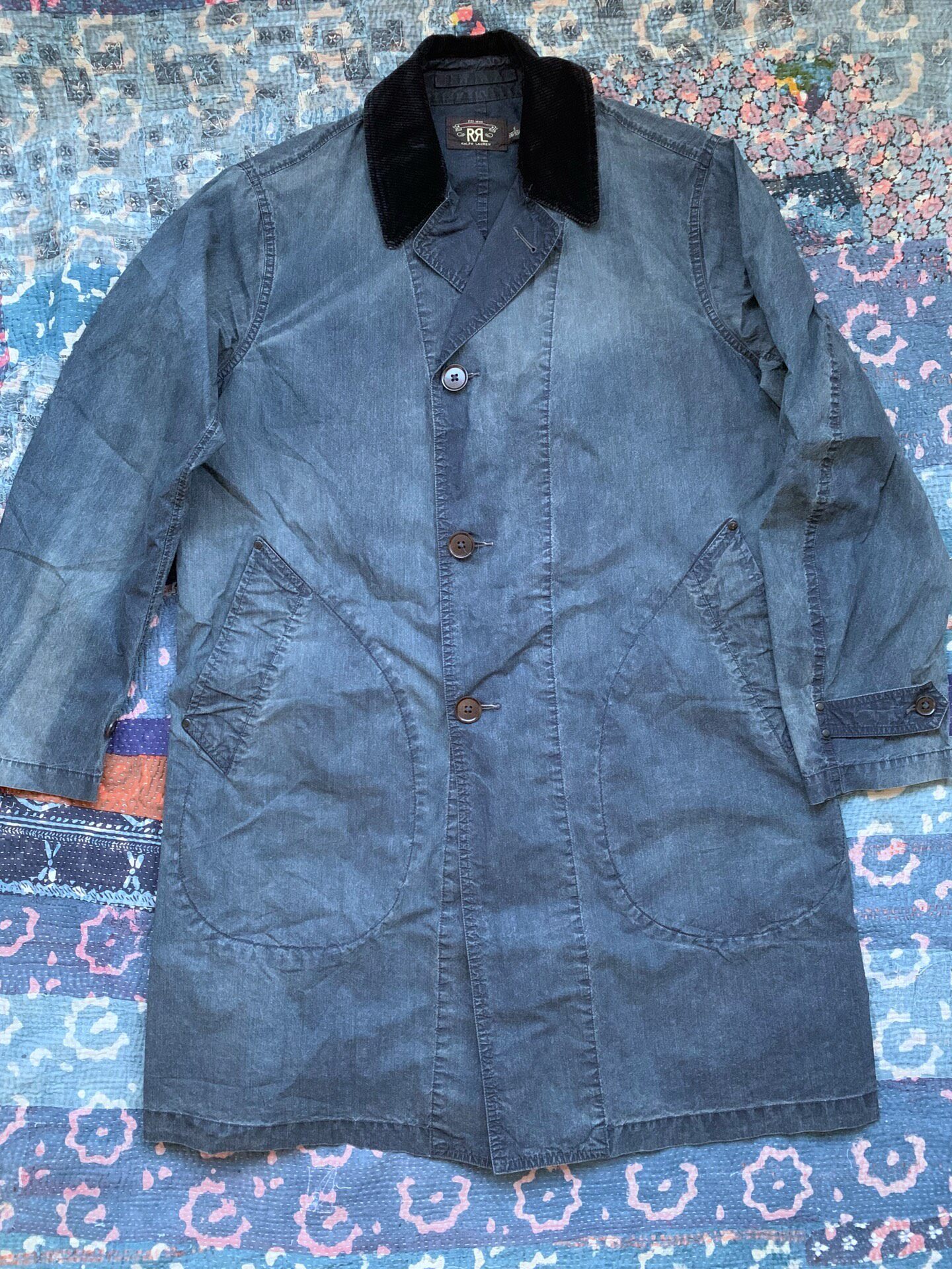 RRL Distressed Corduroy Collar Trench Coat — front