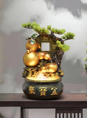 跨境新品工艺品造景铜钱聚宝盆开业摆件送礼喷泉假山水景瀑布式