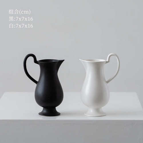 厂家直销复古白色奶壶小众客厅摆件插花陶瓷花瓶高级感INS风家居