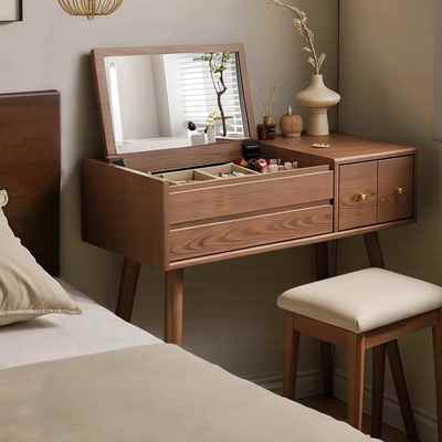 梳妆台收纳柜2025新款一体卧室简约现代小户型书桌镜子实木化妆桌