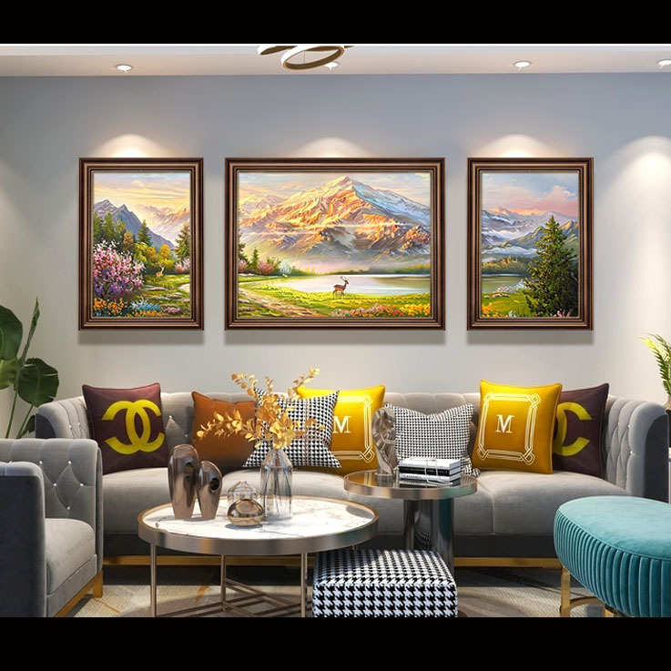 画客厅书房欧式挂画风景三联玄关画背景沙发美式壁画墙装饰画大幅图片