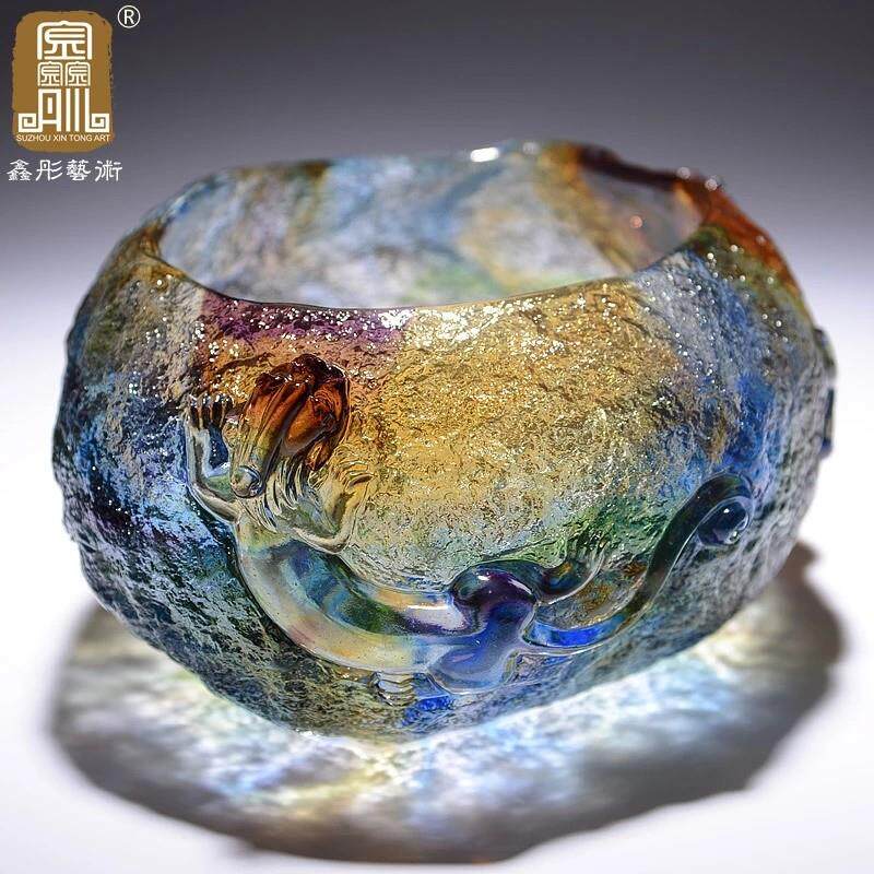 琉璃聚宝盆玄关摆件轻奢高档小众客厅招财水晶艺术工艺礼品摆饰开