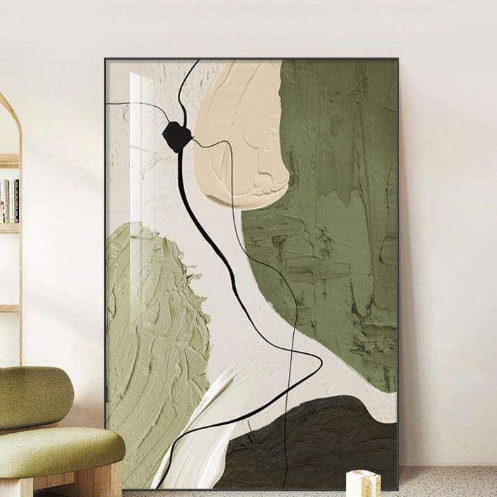 抽象艺术挂画绿色系肌理感大幅落地画客厅大白墙装饰画高端晶瓷画