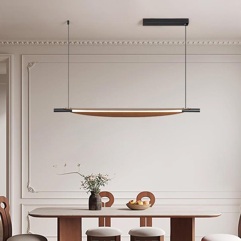 胡桃木色餐厅吊灯新中式禅意茶室树叶长条书房餐桌灯侘寂风饭厅灯