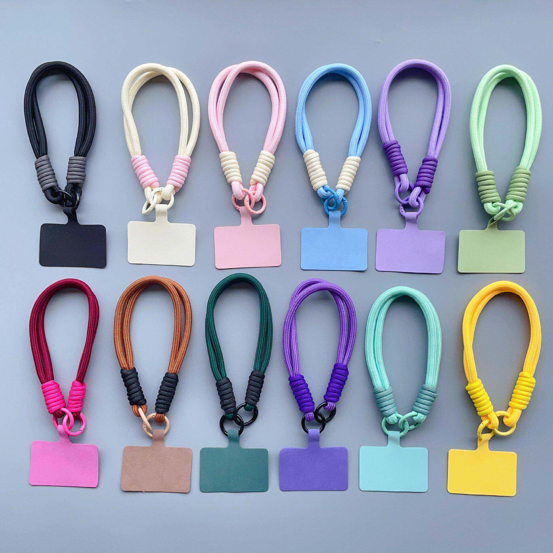 马卡龙色系短款手机挂绳手机垫片双头防丢手工编织女通用手腕绳