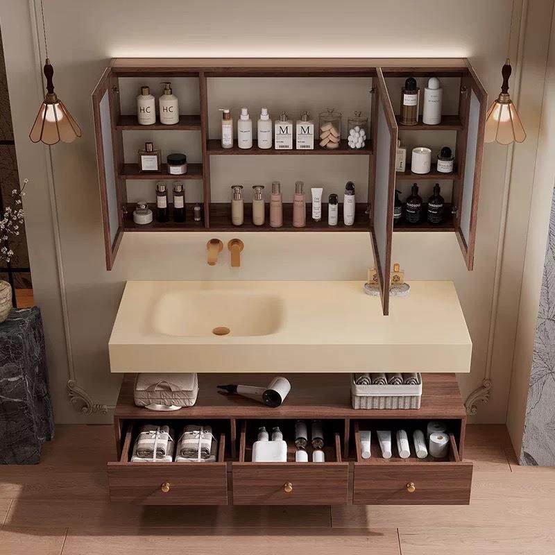 浴室柜中古风岩板热弯无缝一体盆组合新中式卫生间洗漱台洗手台