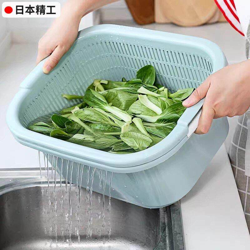 日本精工厨房双层洗菜盆洗水果篮多用淘米器洗菜篮沥水篮滤水筛