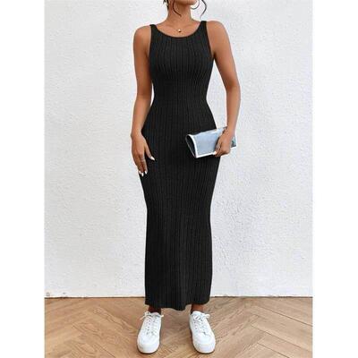 Sleeveless suspender long dress with buttocks and waistband