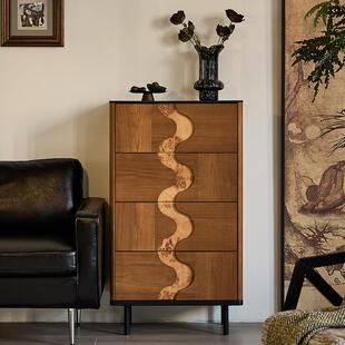 中古风黑胡桃柚木色四五六八九斗柜实木床尾边柜卧室抽屉柜收纳柜