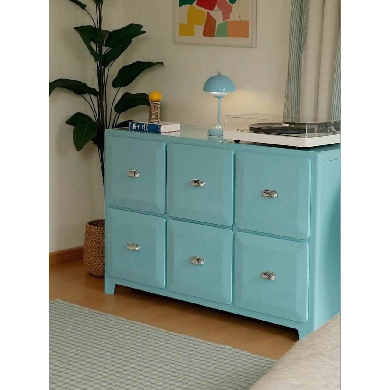 日式覆古铁皮斗柜餐边柜沙发边柜储物柜子置物柜金属收纳柜抽屉柜