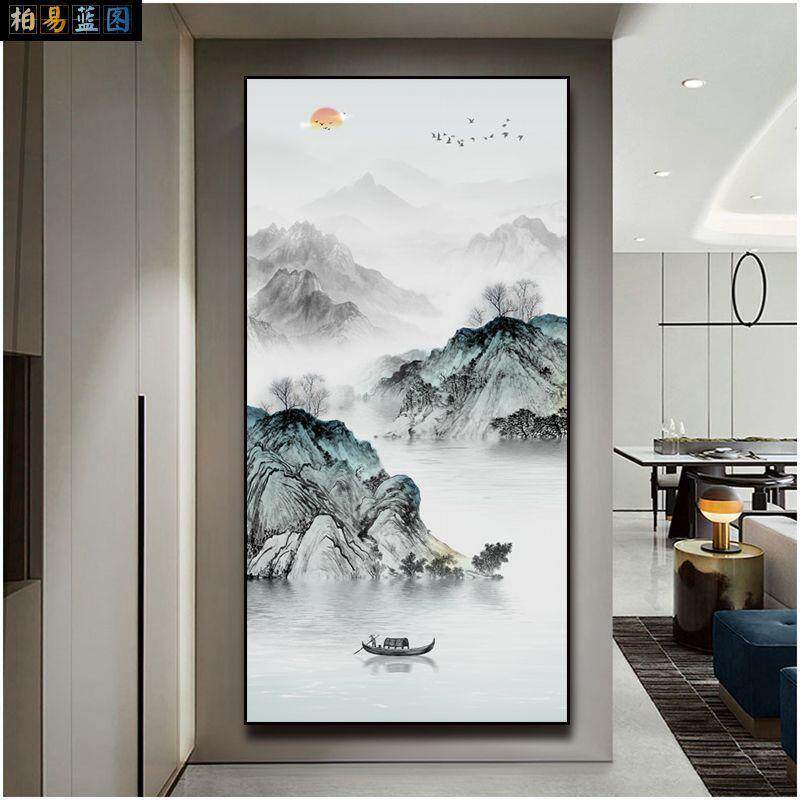 2024新款高端玄关过道走廊入户新中式意境水晶山水风景画装饰挂画