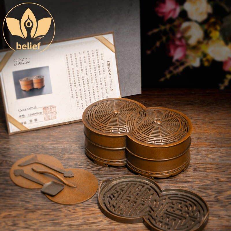 庆松堂苏工铜炉名家胡庆松制双蜘蛛印香炉覆古紫铜炉摆件室内熏香