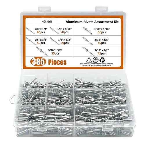 385pcs铝制铝合金开口型扁圆头抽芯铆钉M3.2M4.8盒装套装