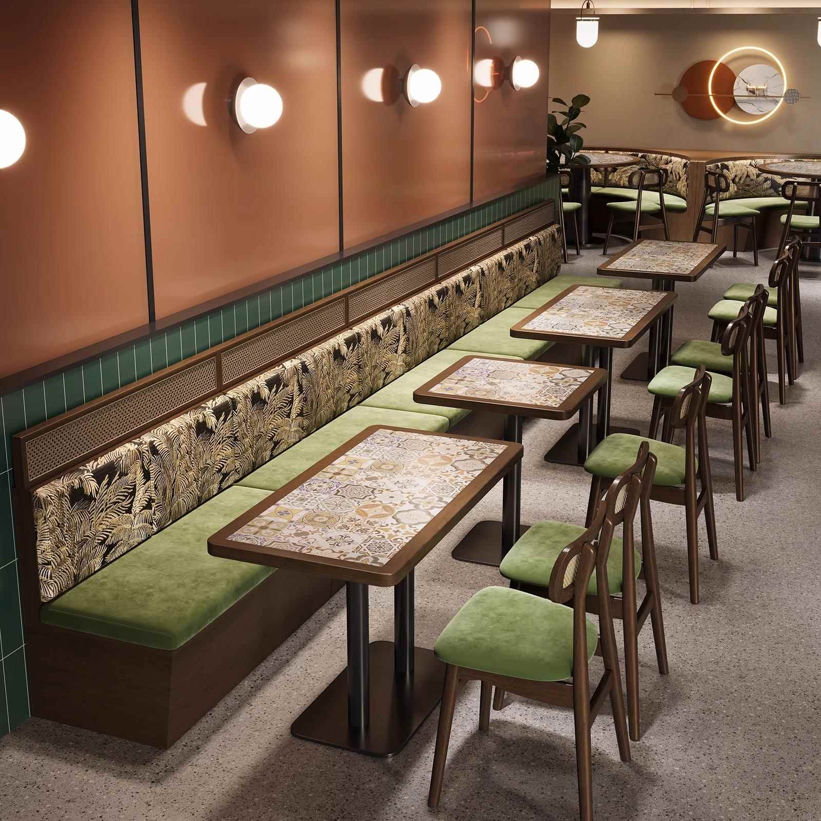 需定制新中式风湘菜馆靠墙卡座沙发主题餐厅火锅店烤肉店岩板桌椅