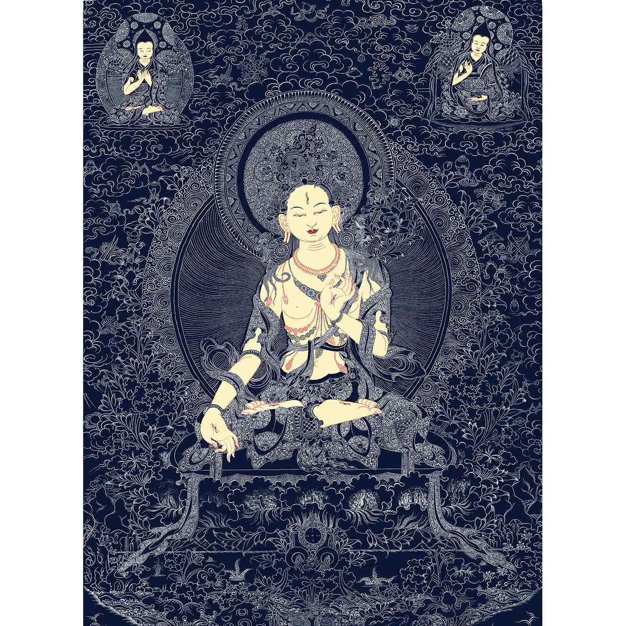 正品白度D母填黑金Y唐卡描金线稿 手绘色画静心减压涂色I手绘佛像