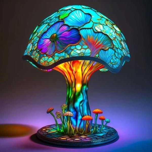 创意家居庭院房间夜光装饰树脂雕像立体魔幻七彩蘑菇灯高级感摆件