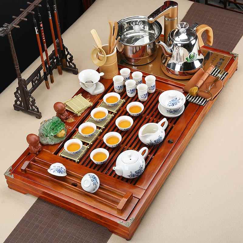 厂家销家用电实木茶盘全ww9-69自动磁炉茶具套套装整功夫直紫砂柯
