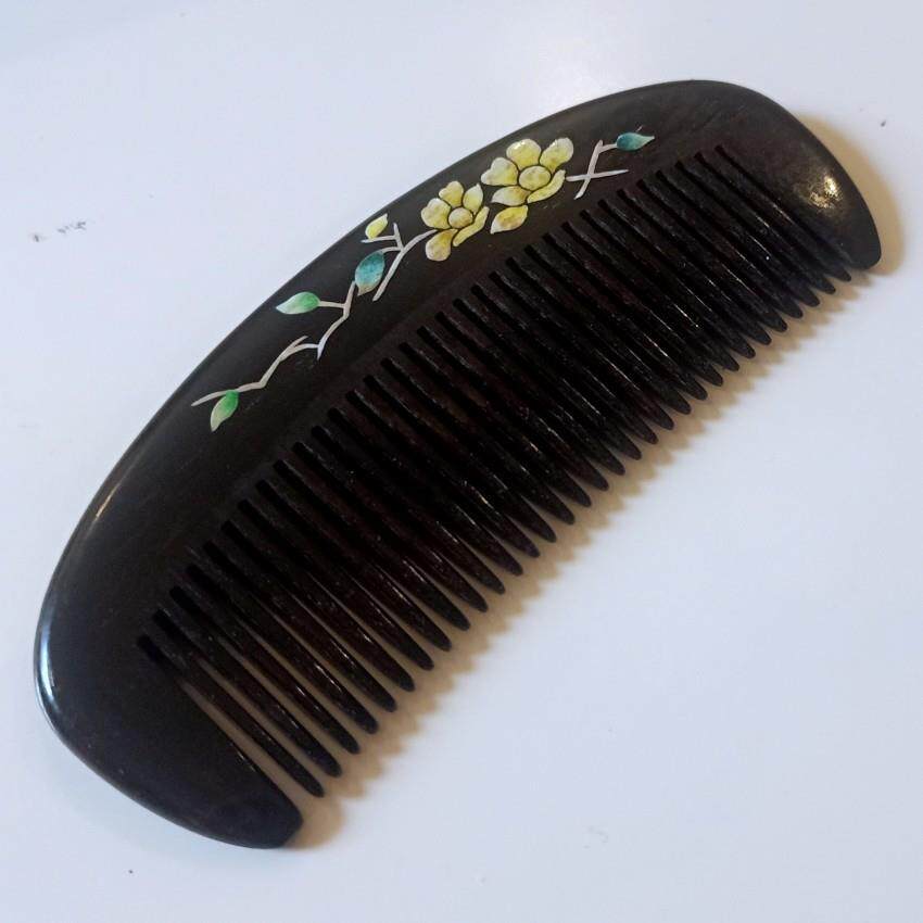 贴金彩绘黑檀木梳加厚整檀木描金梳手工漆画禅意文创精品梳子设计