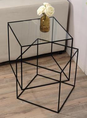 FK8现代创意床头柜立方体沙发边玻几简约铁几艺极边柜璃小茶角几