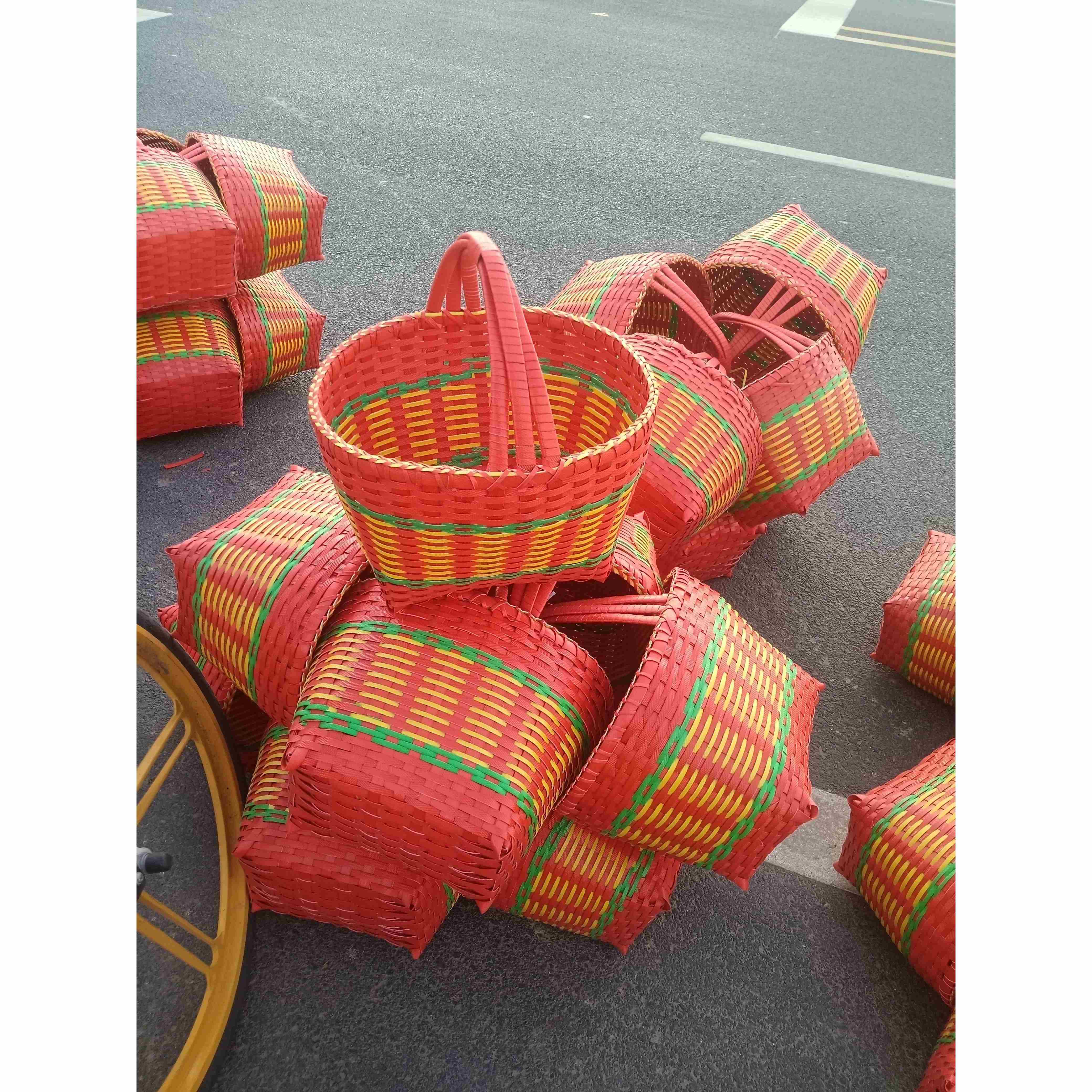 塑料编织手工篮子家用圆形手提篮购物篮买菜篮鸡蛋筐采摘篮收纳筐