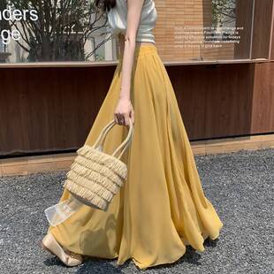 雪纺半身长裙到脚踝长款 高腰大裙摆垂感半身0317r a字裙女2026新款