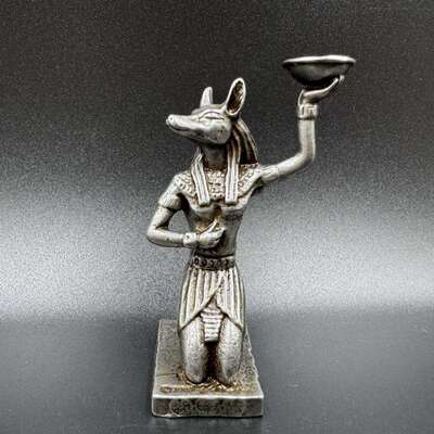 仿白铜天铁古埃及阿努比斯像摆件仿古文玩檀香托烛台工艺品
