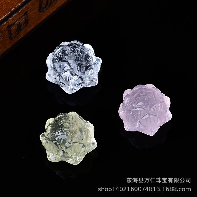 2025天然白水晶莲花吊坠黄水晶粉晶立体莲花单珠配件通孔莲花配饰