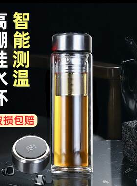LED显示温度高档双层玻璃杯男女保温水杯车载加厚测温科技触控杯