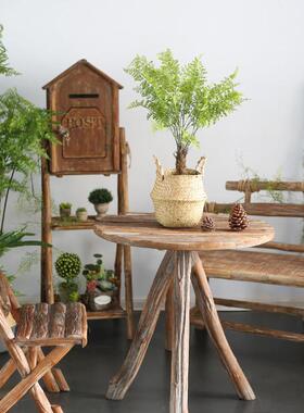 简单庭院阳台桌椅复古怀旧户外组合套装两三人装饰家具实木室内外