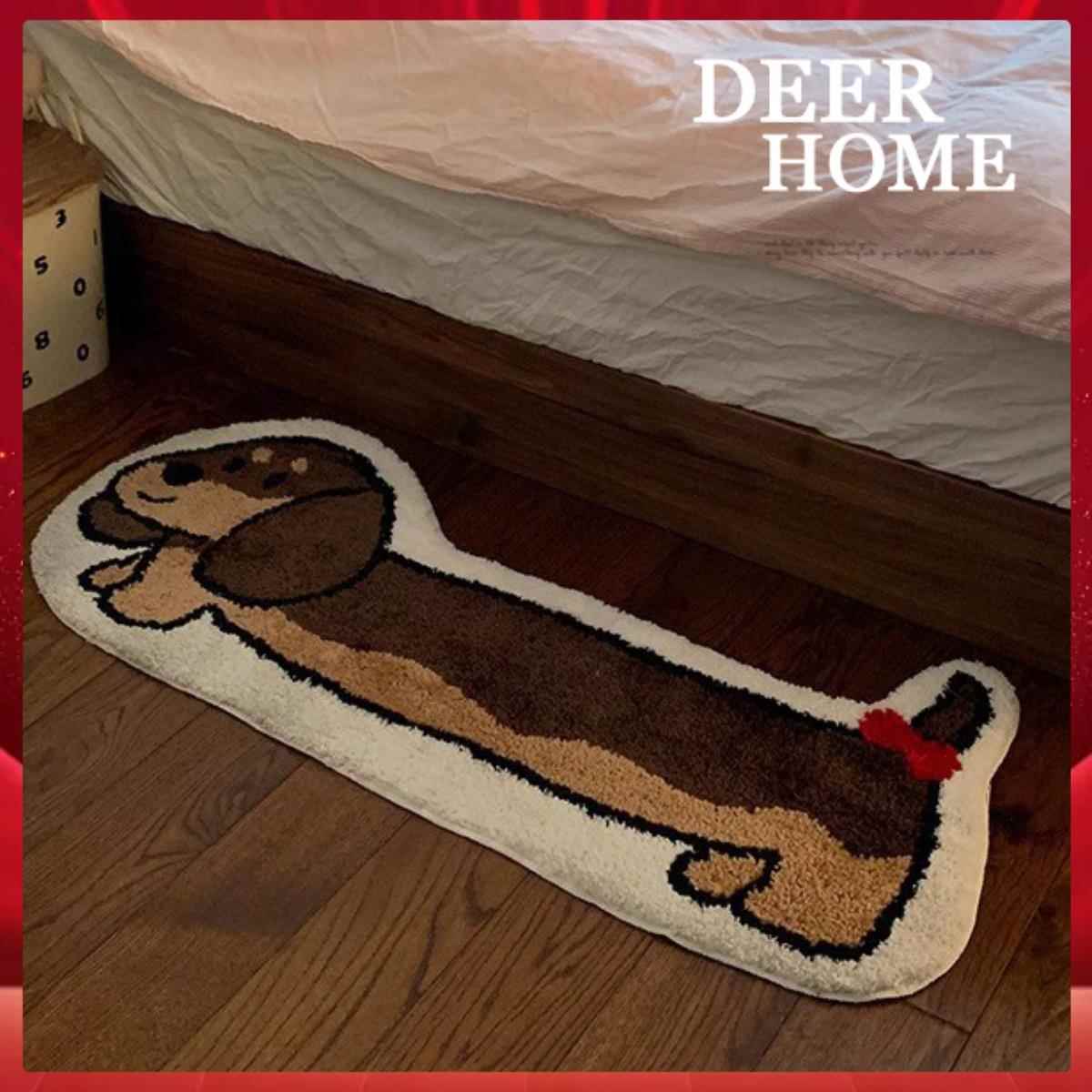 ins可爱腊肠狗tufting植绒地毯卧室长条床边毯防滑沙发全身镜地垫