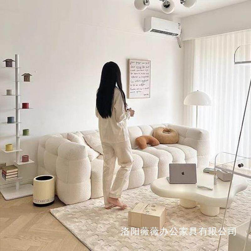 客厅沙发小户型新款白色奶油风直排现代网红双三人位皮艺沙发