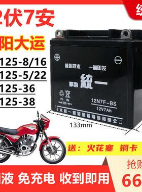 大阳大运刀仔款DY125-5/8男士摩托车擎豹统一免维护12V7A干电瓶