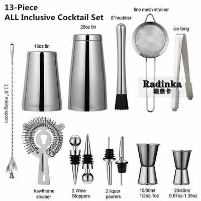 不锈钢调酒器套13件装基酒新手入门调酒工具美式波士顿摇酒壶全套